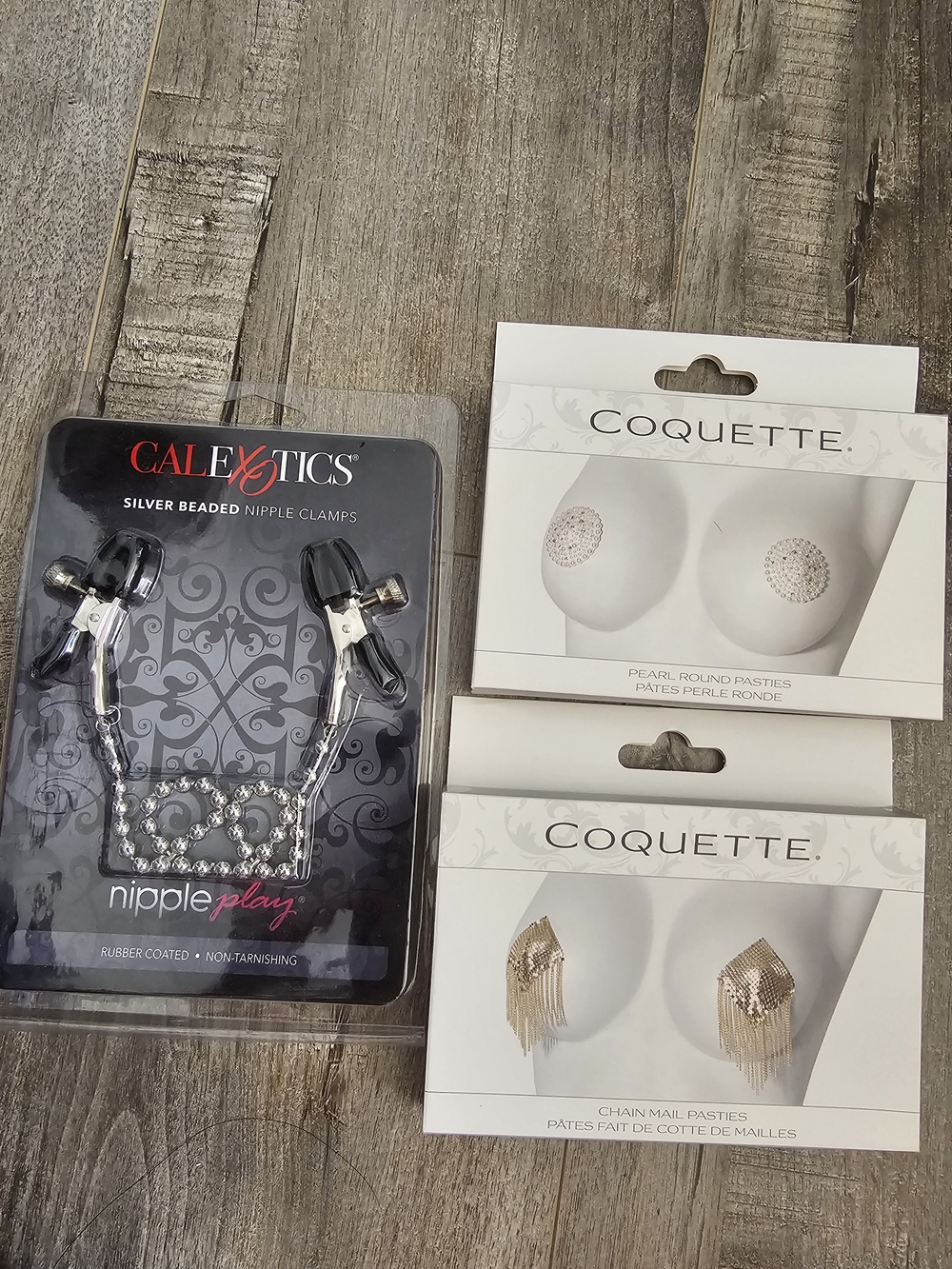 CalExotics Silver Beaded Nipple Clamps Coquette Pasties Pearl Chain Mail BNWT